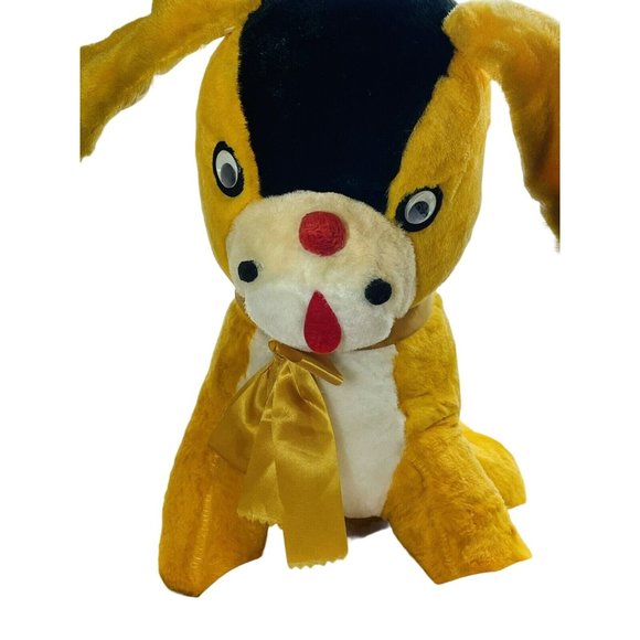 22" Carnival Plush Large Classic Orange White Hard Cuddly Dog & Bow Rare Vintage - Picture 12 of 12